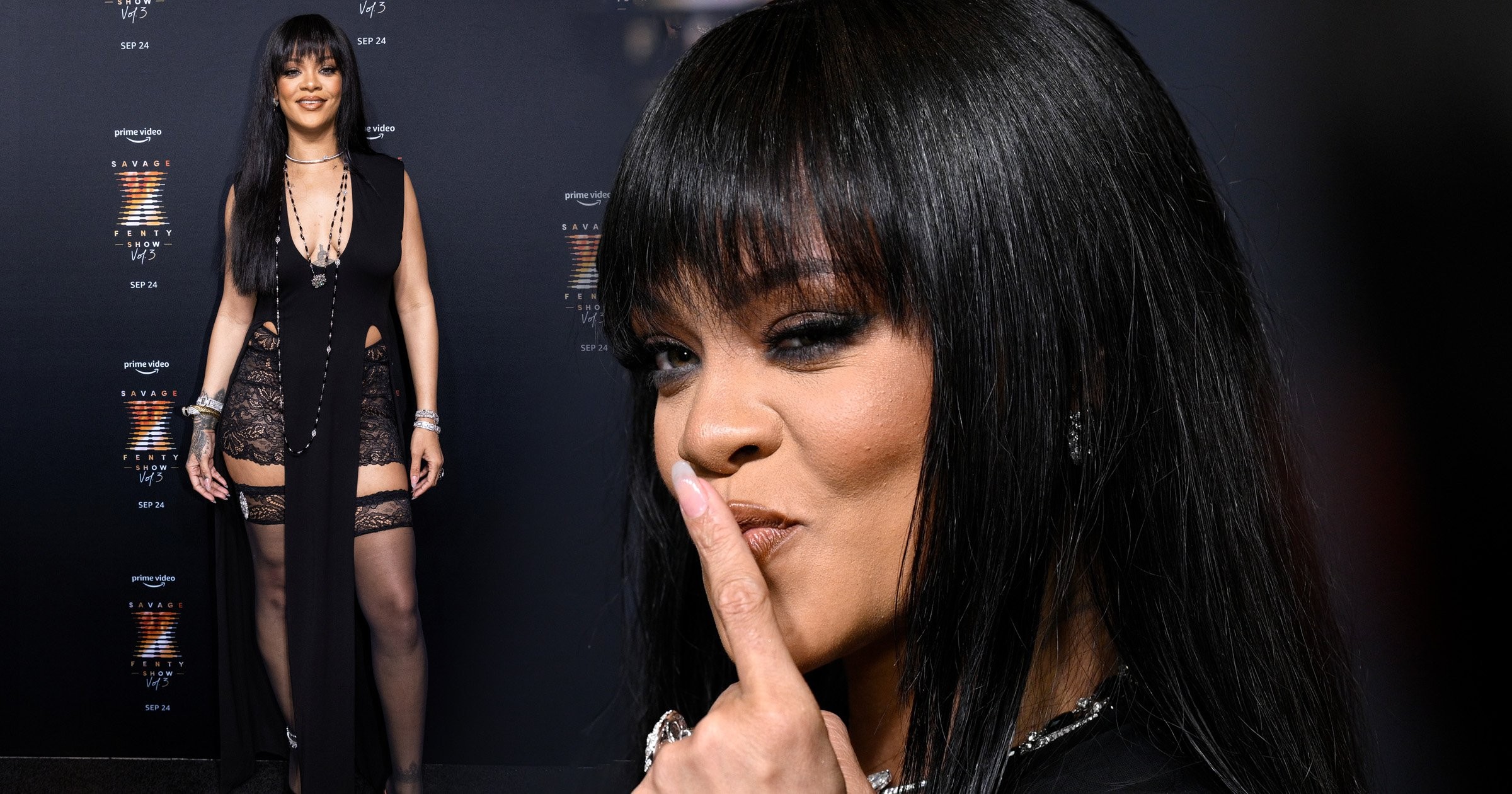 Rihanna Slays In Black Lace And Sheer Stockings As She Rocks Up To