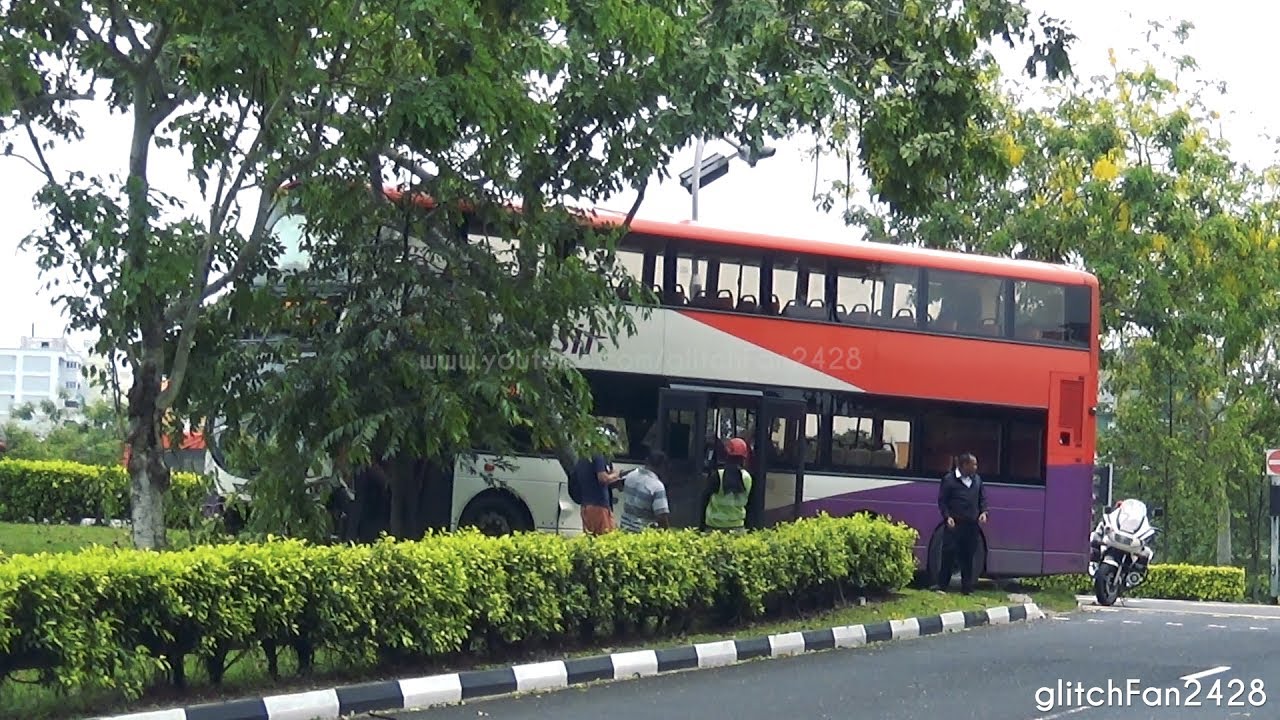 Double Decker Bus and Taxi crashes into trees, traffic light, everything, at Yio Chu Kang!