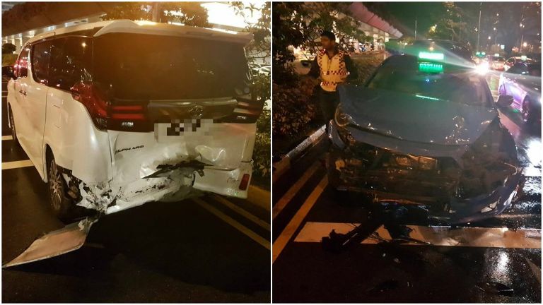 樟宜机场第二搭客大厦外 德士撞私召车两名司机受伤