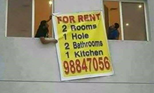 For rent: 2 rooms, 2 bathrooms, 1 kitchen and... 1 hole?