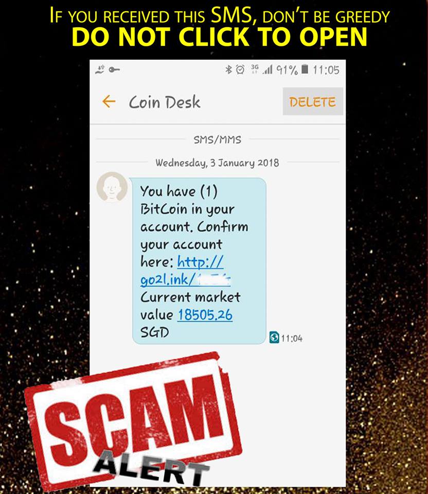 Scam alert! Do not click on any links saying that you have a bitcoin in your account!