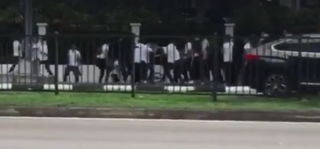 What school rules?! ITE students fighting outside school!