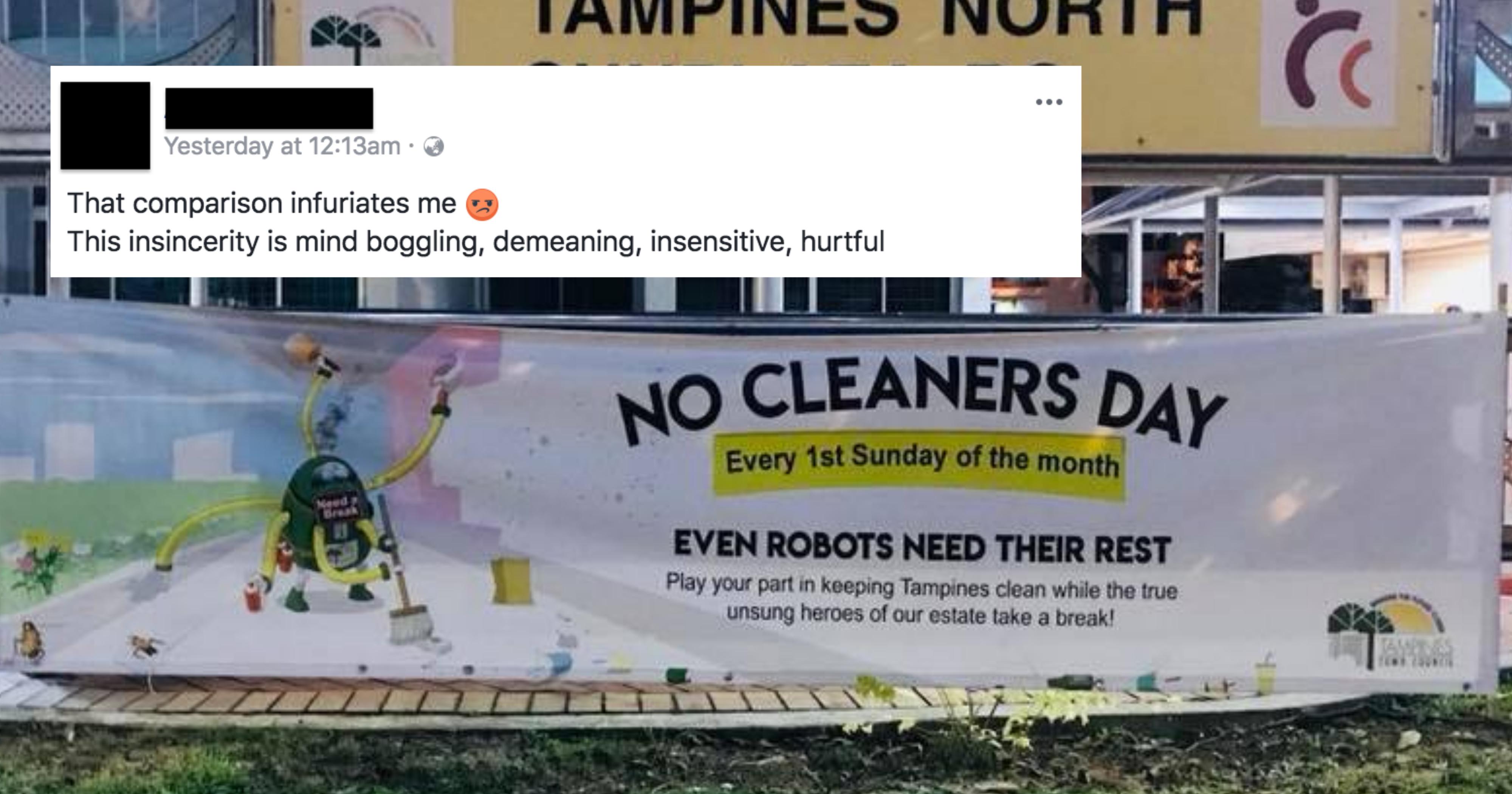 S’pore man sees “No Cleaners Day” banner with slogan about robots, gets offended