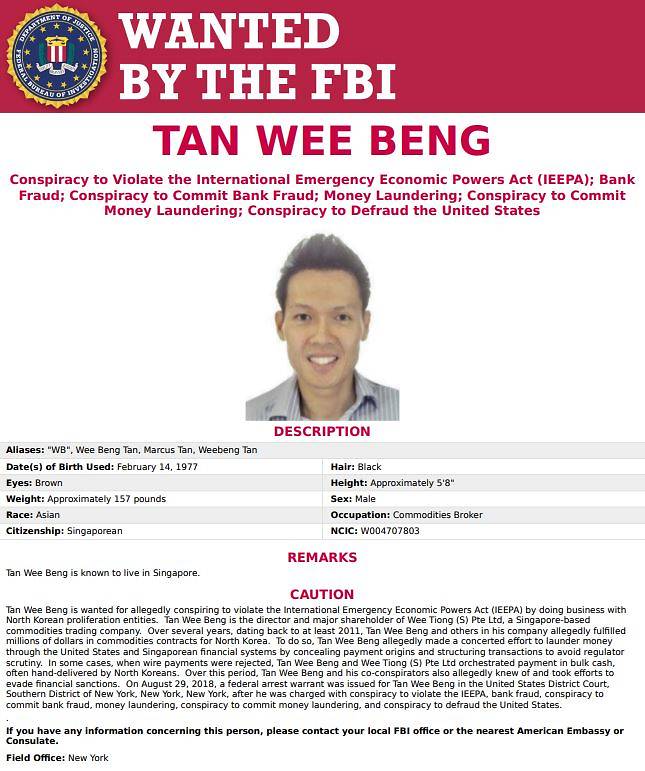 Singaporean on FBI’s most wanted list charged with falsifying invoices to conceal trade with North Korea