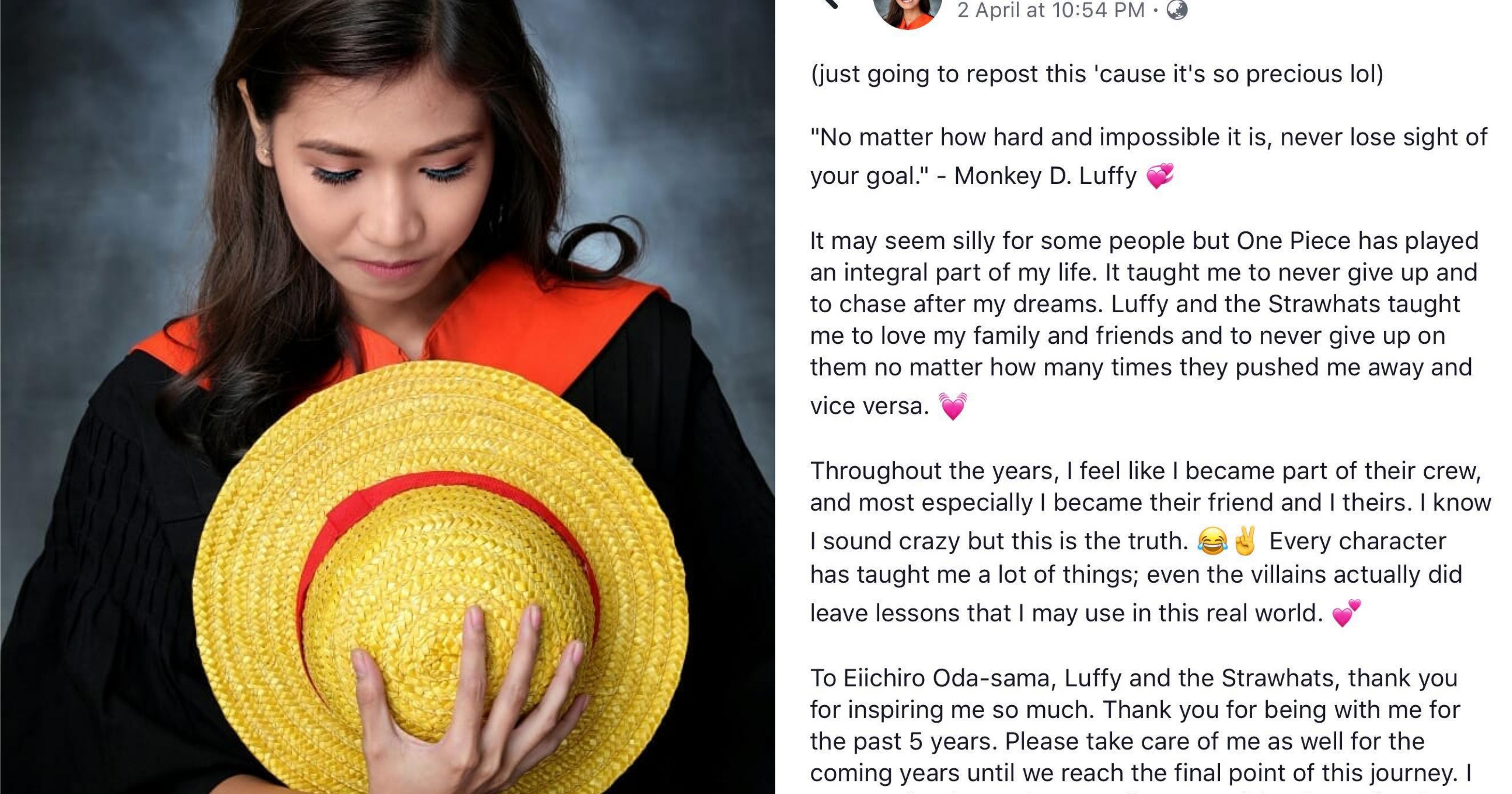 One Piece fan goes viral for meaningful straw hat graduation photo