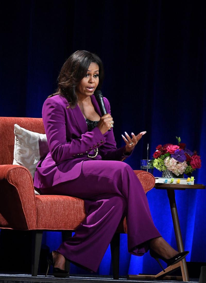 Michelle Obama's purple suit and sequined bustier are a showstopping combo