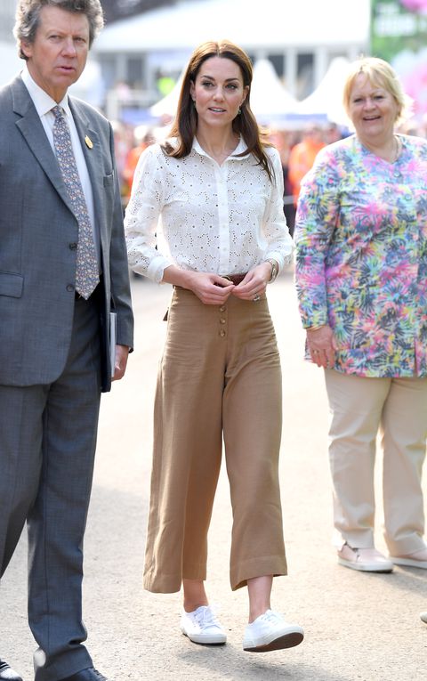 Kate Middleton Wore the Duchess Version of a Gardening Outfit: an Eyelet Blouse, Culottes, and Sneakers
