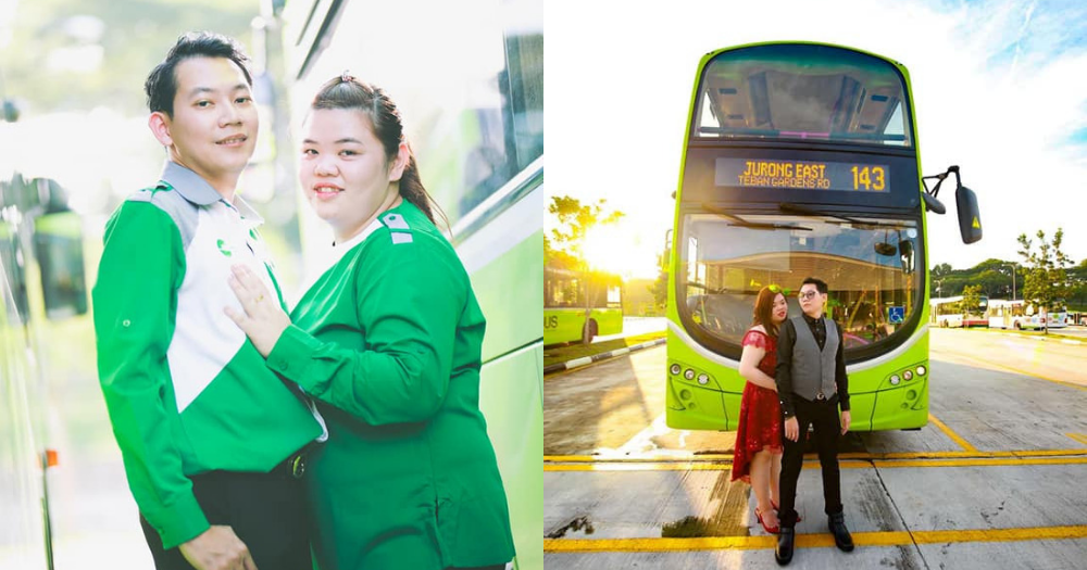 Tower Transit bus captain couple gets married, has wedding shoot in uniforms at bus depot