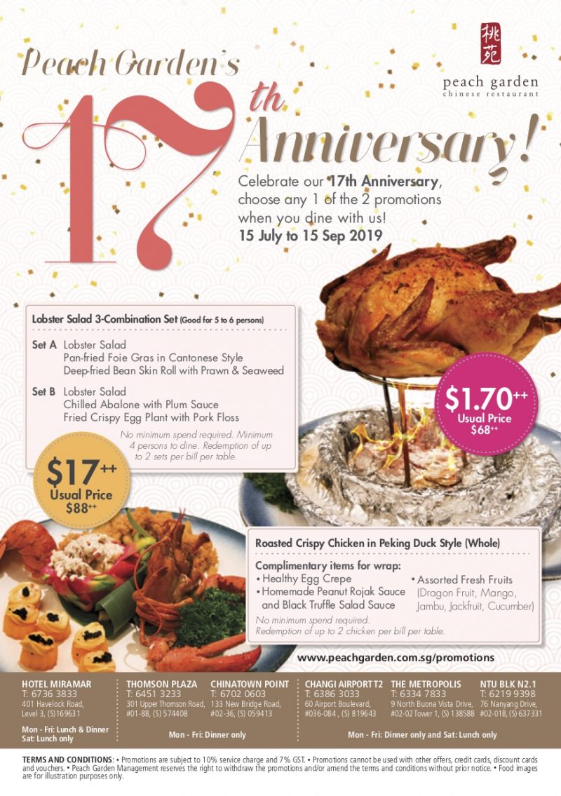 Celebrate Peach Garden’s 17th Anniversary With S$1.70++ Roasted Whole Chicken In Peking Duck Style And More From Now To 15 Sep