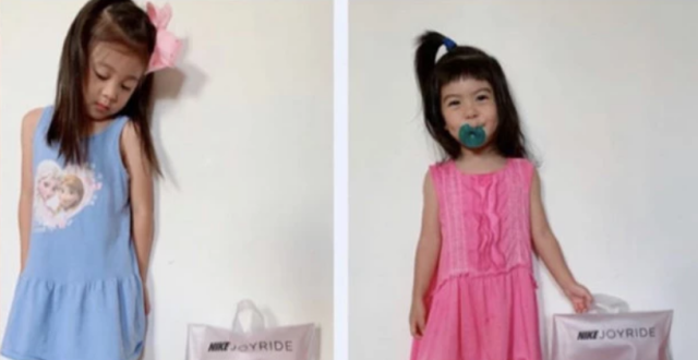 咘咘、波妞清早穿贾静雯鞋子爱美摆拍，波妞睡衣配奶嘴呆萌十足