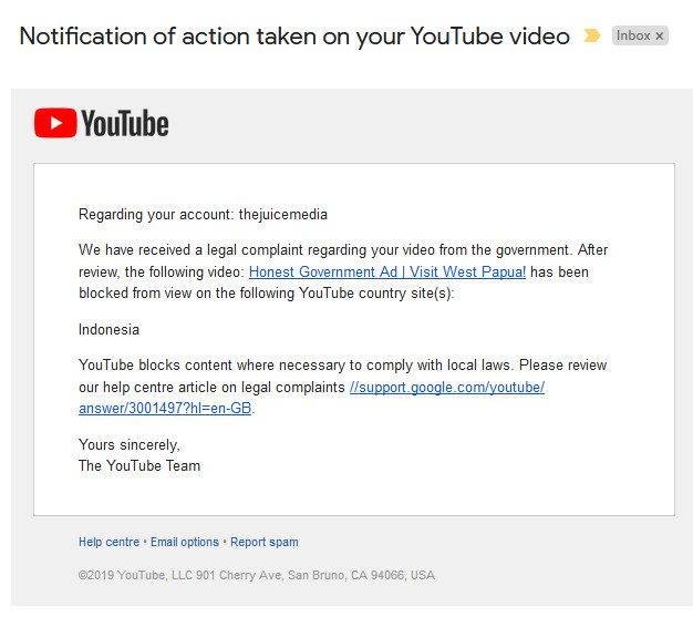Govt gets YouTube to block satirical West Papua 'advertisement'