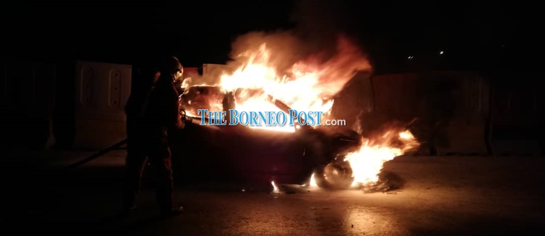 Car seriously damaged after engine catches fire at Permyjaya Road in Miri
