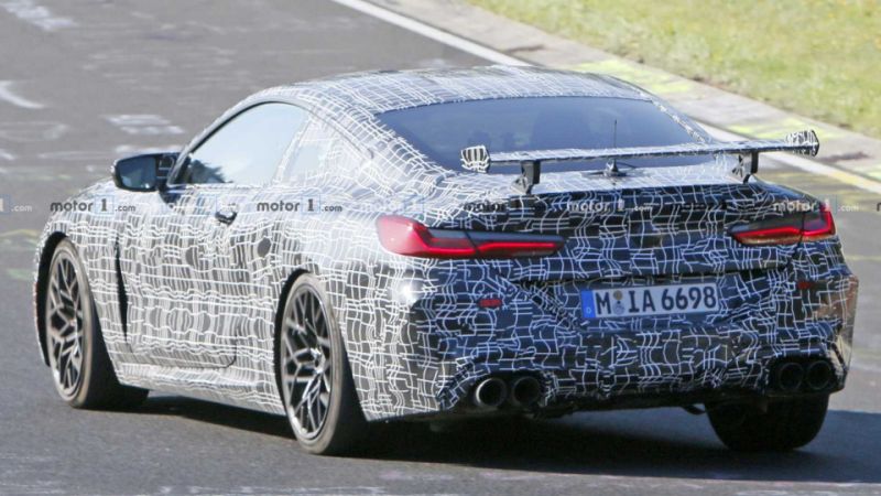 BMW M8 Coupe spied testing with huge rear spoiler