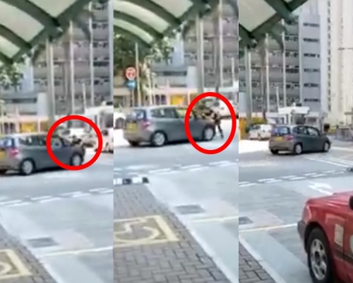 【片段】大埔私家车直撞黑衣男 未收油行驶一段再停车