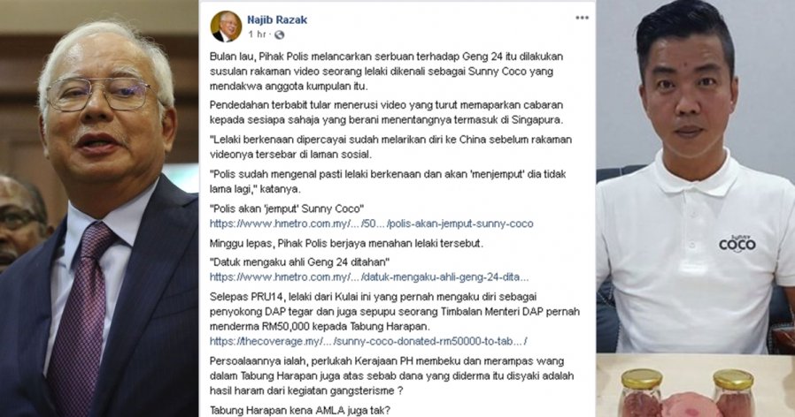 Sunny Coco曾捐献希望基金　纳吉：政府需要冻结吗