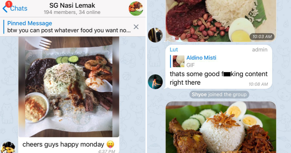 Wholesome SG Nasi Lemak Telegram group shares actual nasi lemak photos & reviews instead of vice