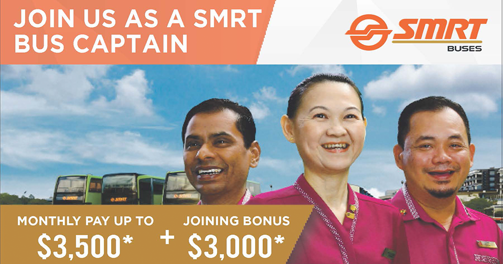 S’pore bus companies offering up to S$3,500 salary & S$3,000 sign-on bonus for new bus captains