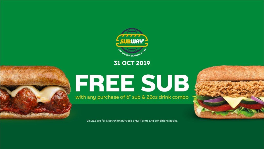 Subway Mengadakan Promosi 'Buy 1 Free 1' Sandwich & Minuman Pada 31 Oktober Ini. Bestnya!