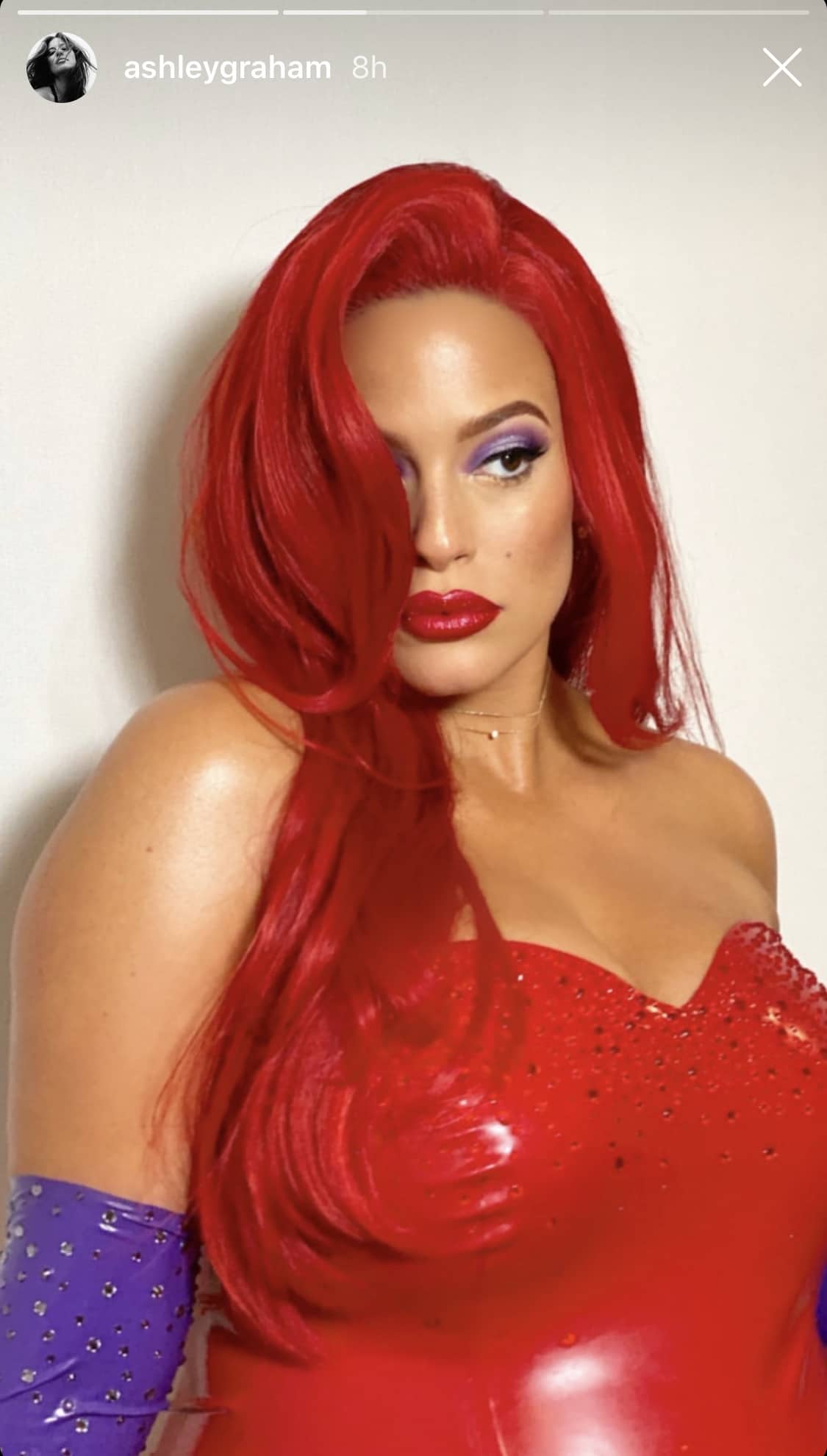 Pregnant Ashley Graham Transforms Into Jessica Rabbit For Halloween Party
