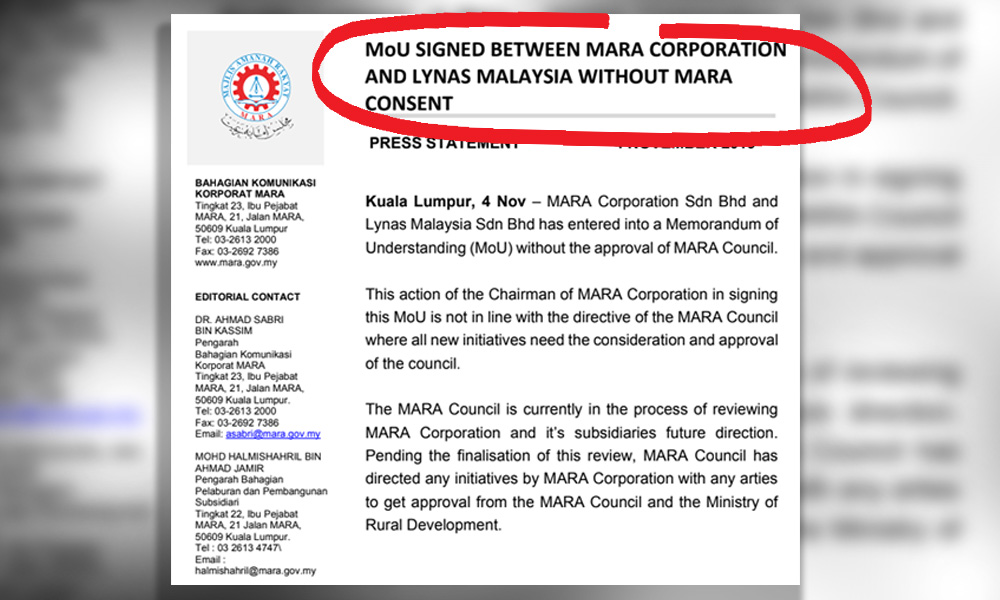Mara Council unhappy subsidiary inked MOU with Lynas without approval
