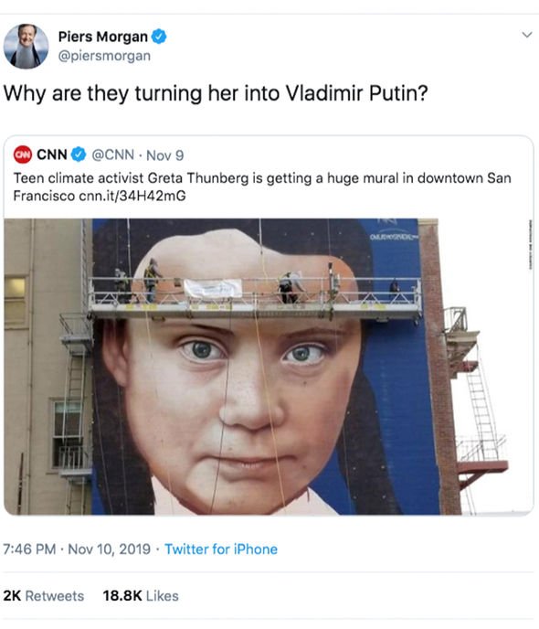 Greta Thunberg likened to Russian President by Piers Morgan ’Turning her into Putin’