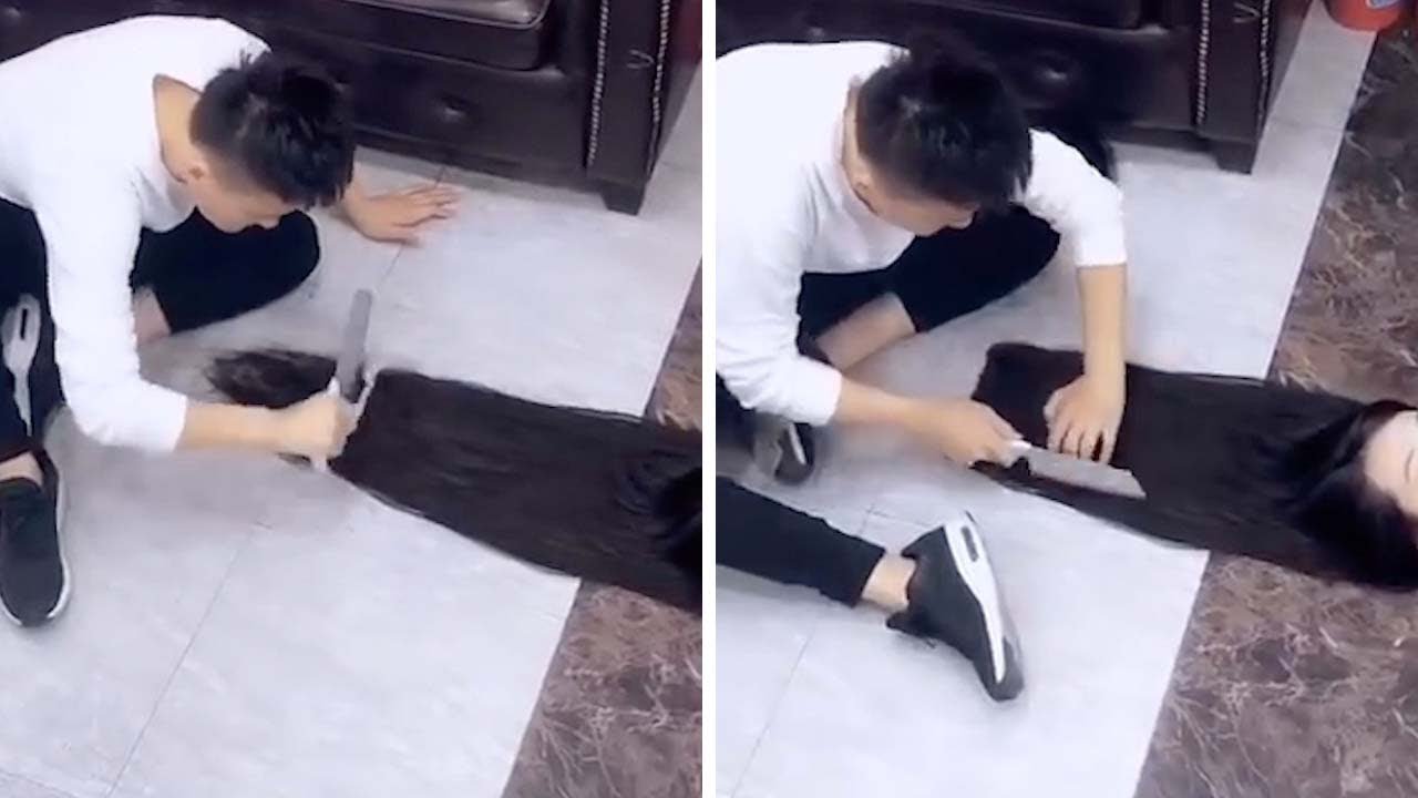 Barber Cuts Hair Using Butcher's Cleaver