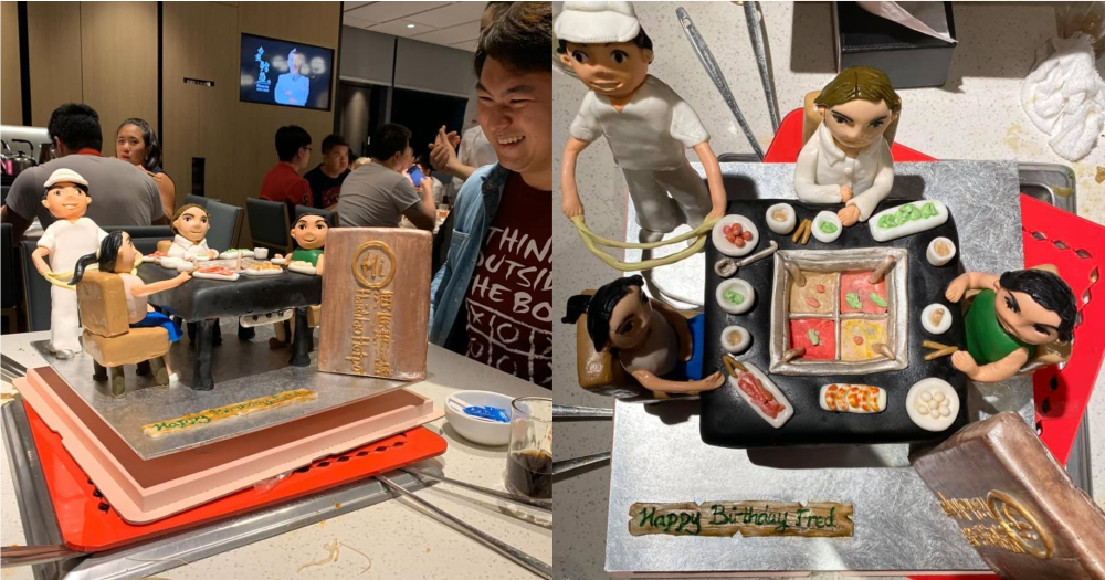 Haidilao fan celebrates birthday at Novena Haidilao with cake design of Haidilao dining scene