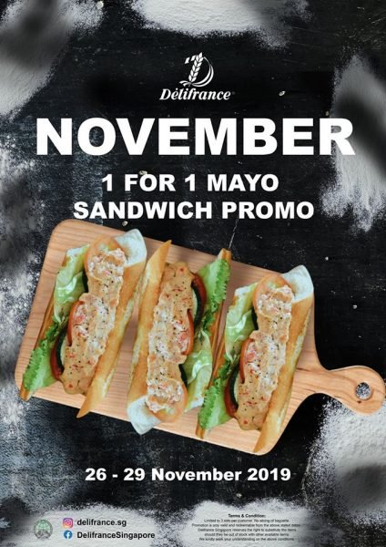 Delifrance s’pore is having a 1-for-1 deal on their classic sandwiches until 29 Nov