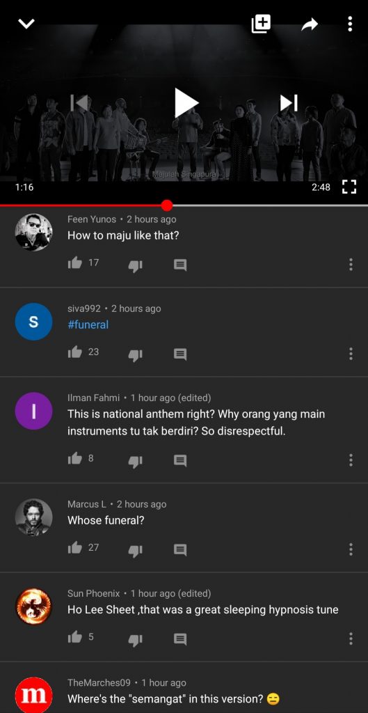 Netizens slam new Ramli Sarip Majulah Singapura nat’l anthem video, use #funeral in comments