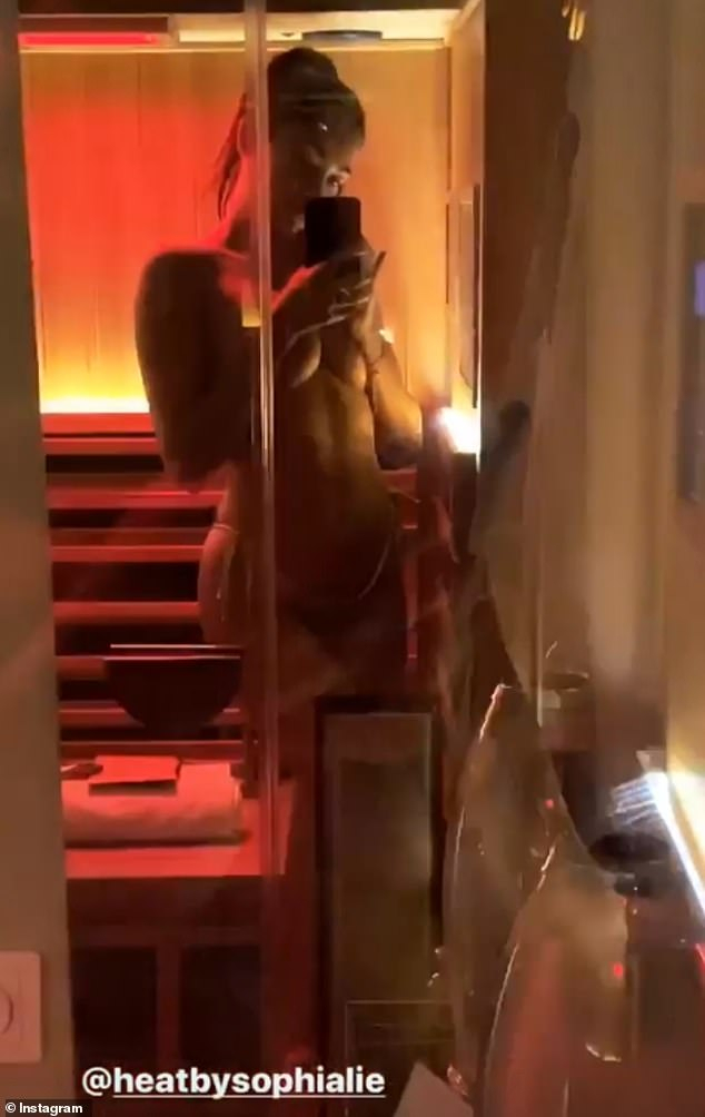 Kelly Gale shares her raunchiest picture as she poses topless in a sauna