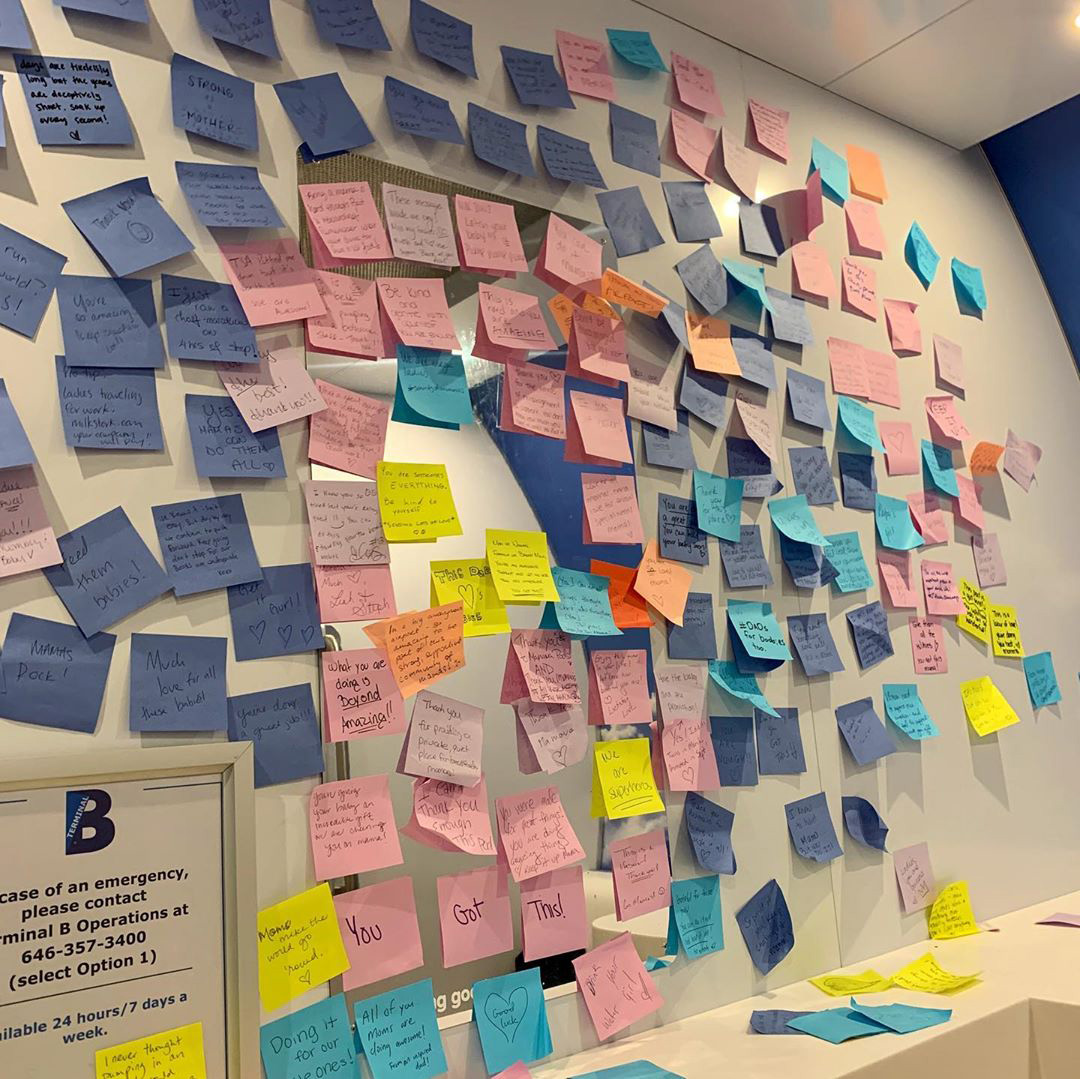 Moms Cover Airport Lactation Room with 'Messages of Encouragement' on Sticky Notes