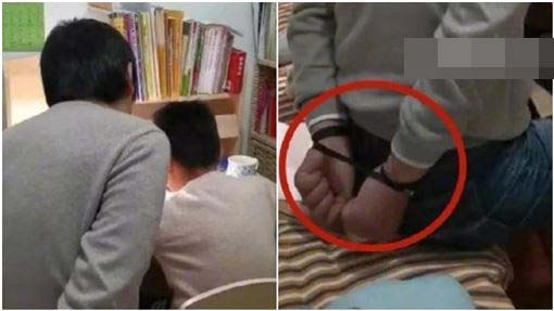怕忍不住打伤儿子 父亲教做功课将双手反绑