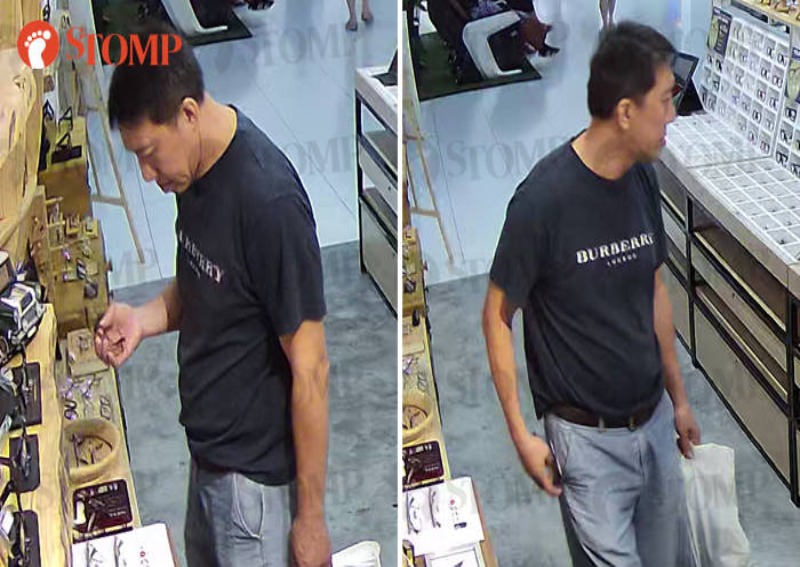 Caught on CCTV: Man using Singapore credit card pockets $460 spectacle frame at Melaka store