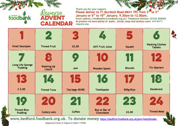 Food bank promotes 'reverse advent calendar' for January to encourage donations