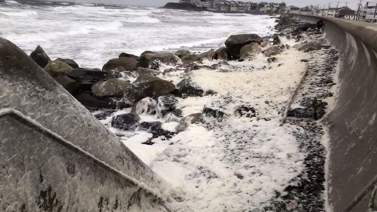 Sea Foam Appears On Coast After Storm