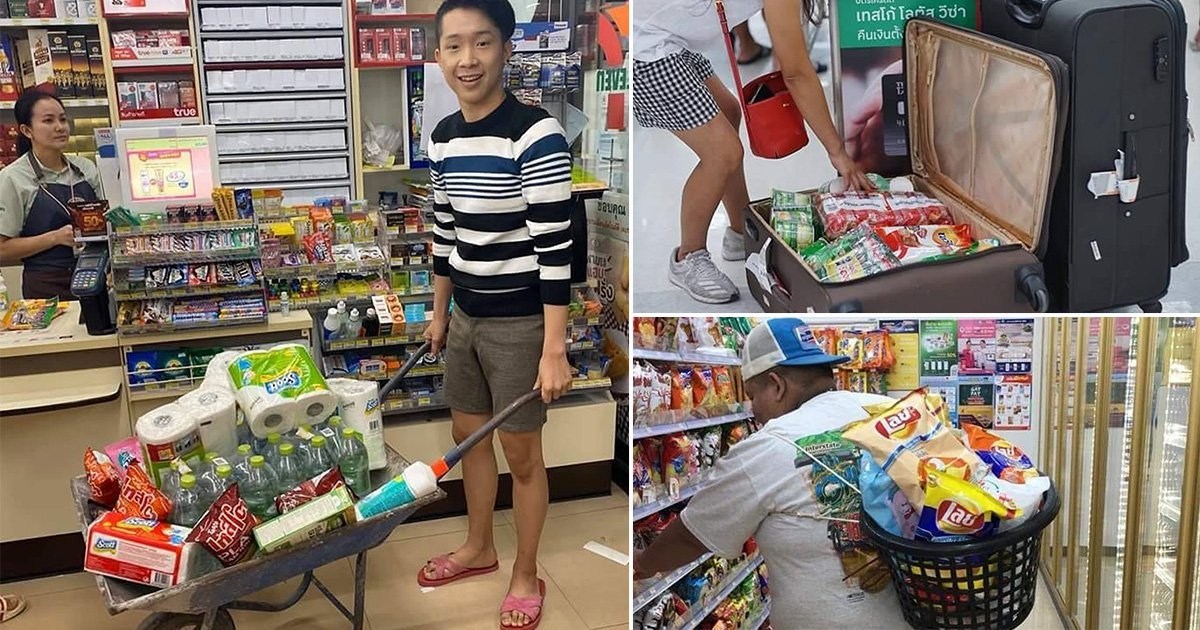 Thais use wheelbarrows, helmets and laundry baskets as shops pull plastic bags