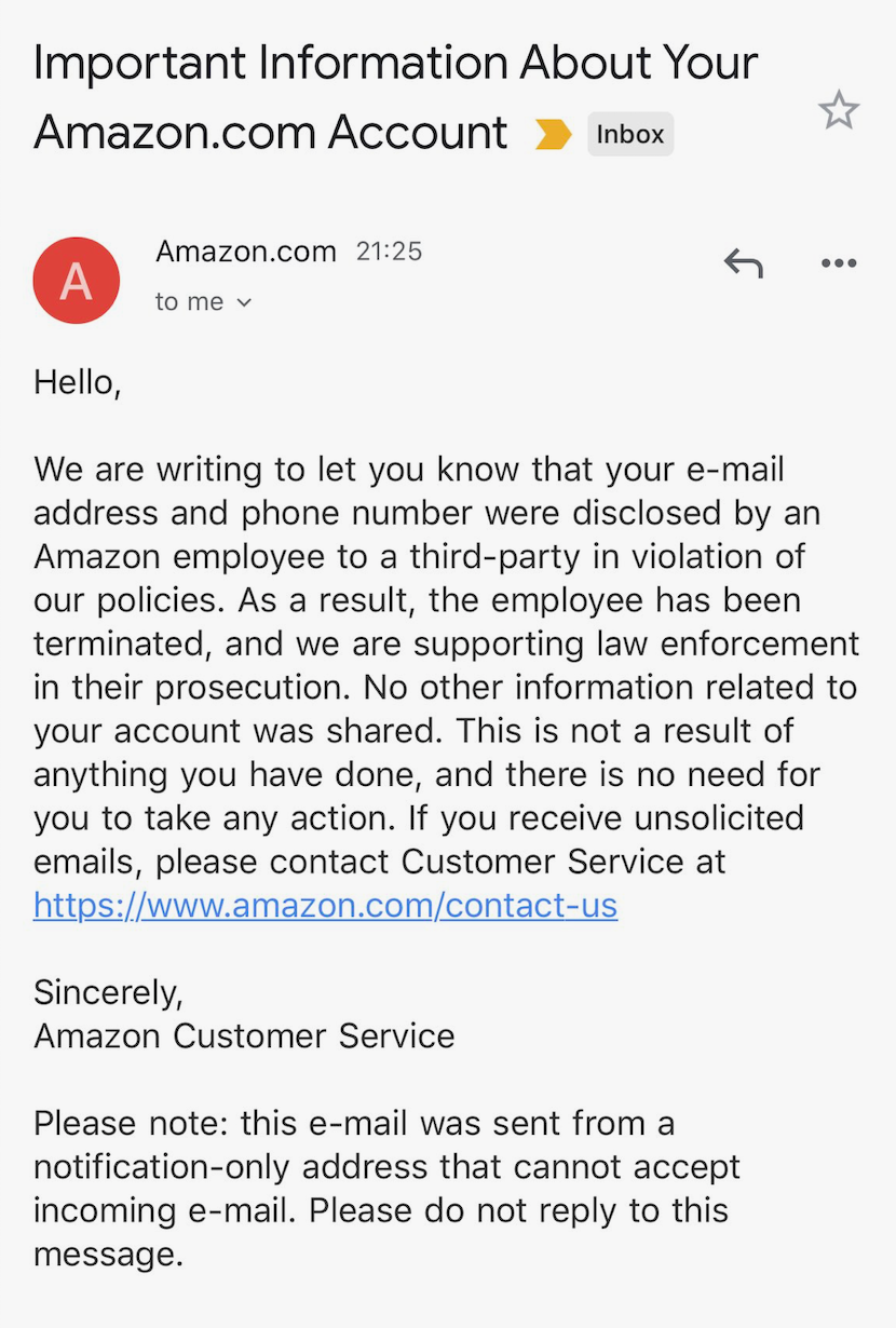 Amazon fires employees for leaking customer email addresses and phone numbers