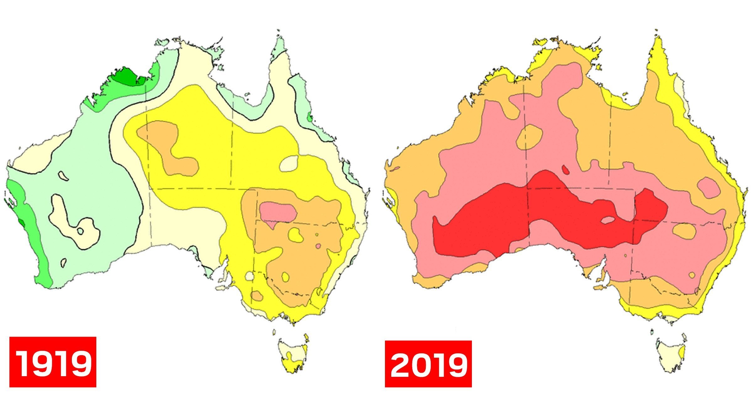 Maps show how Australia’s temperatures have risen over the last 100 years