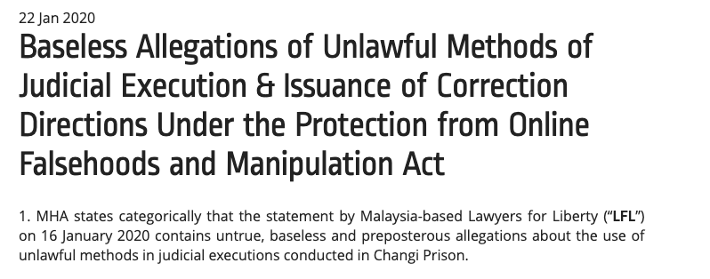 MHA issues POFMA correction order to Malaysia’s Lawyers for Liberty, Yahoo Singapore, TOC & Kirsten Han over claims of ‘brutal’ executions