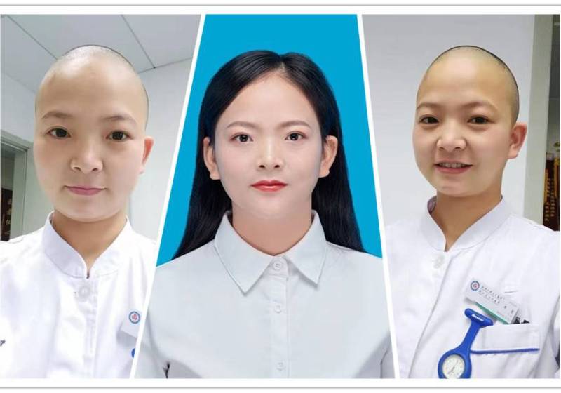 Wuhan nurse shaves head to aid her work against virus