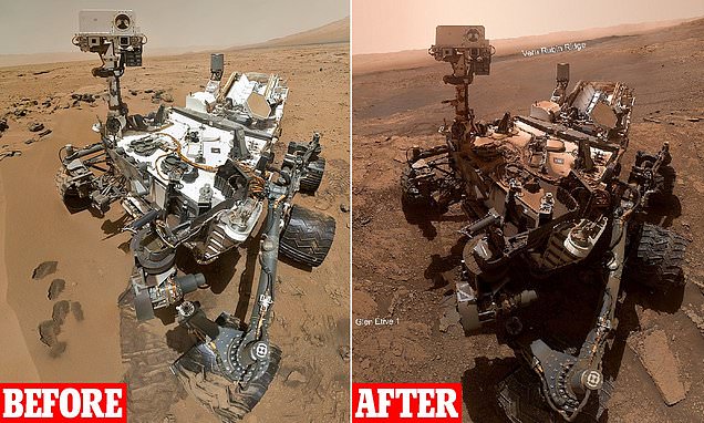 Before and after pics of NASA's Mars Curiosity rover reveal the Red Planet has taken its toll