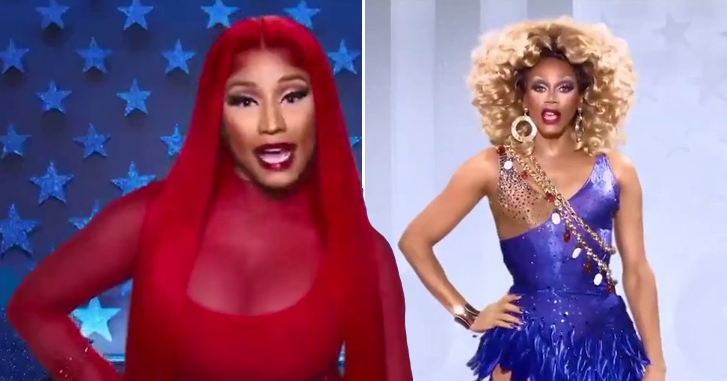 7. Nicki Minaj's blue dress and real hair look recreated by drag queens - wide 9