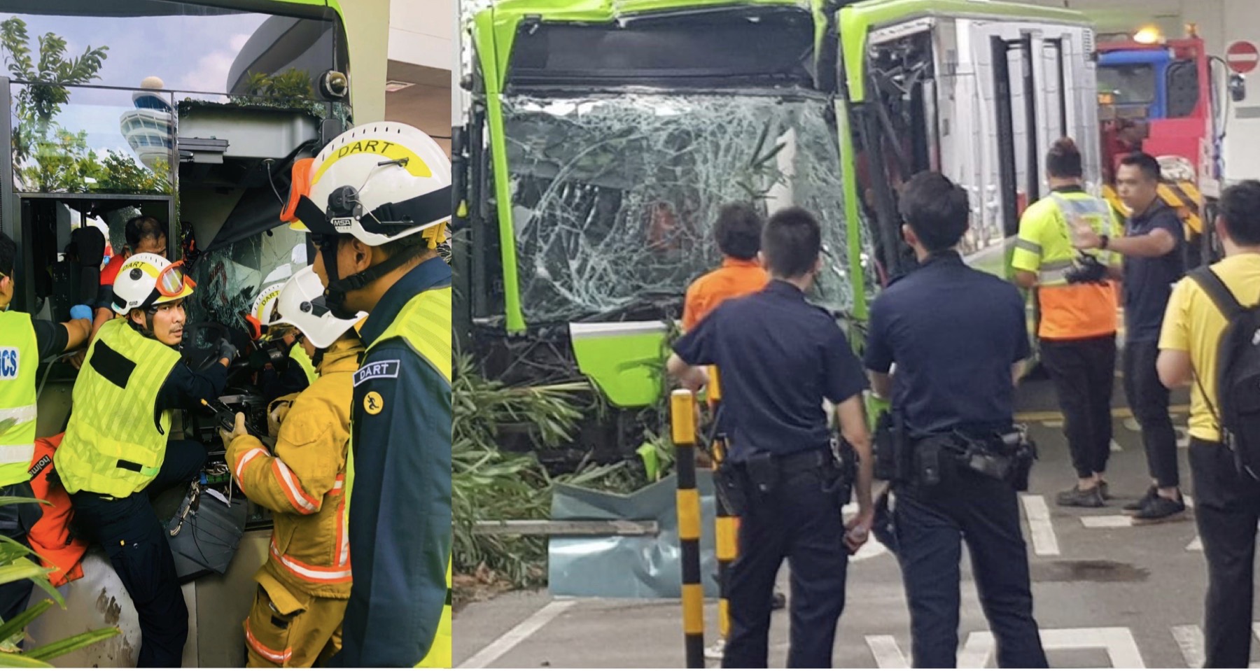 SCDF elite team rescues trapped bus driver after crashing at Changi Airport T2