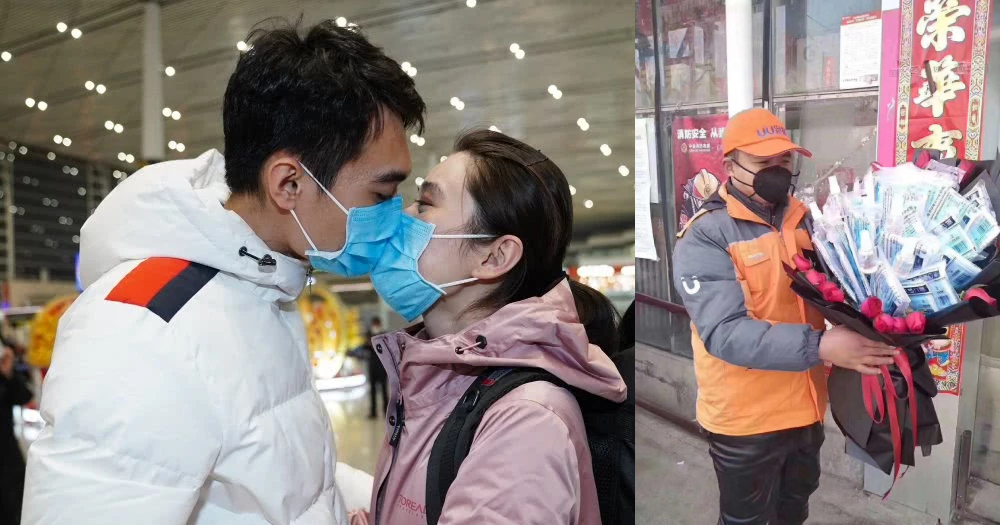 People in China are giving mask bouquets to their significant other for Valentine’s Day