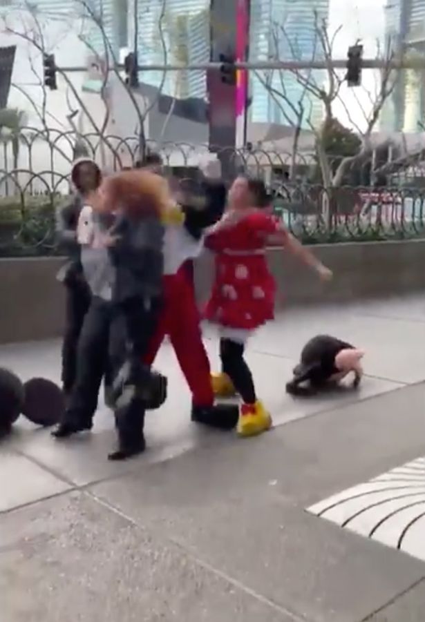 Disney characters brawl as Minnie 'punches' guard before Mickey and Goofy break up fight