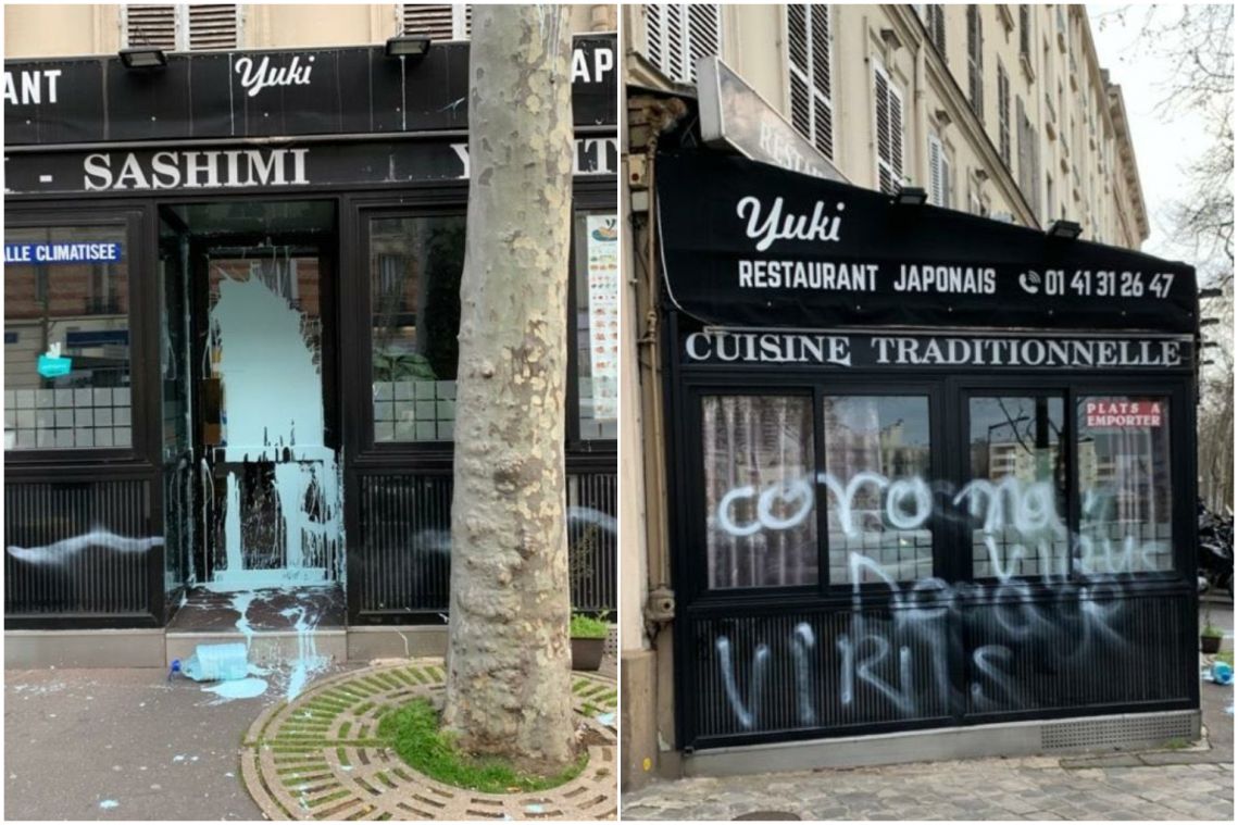 'Coronavirus' sprayed on Japanese restaurant in Paris