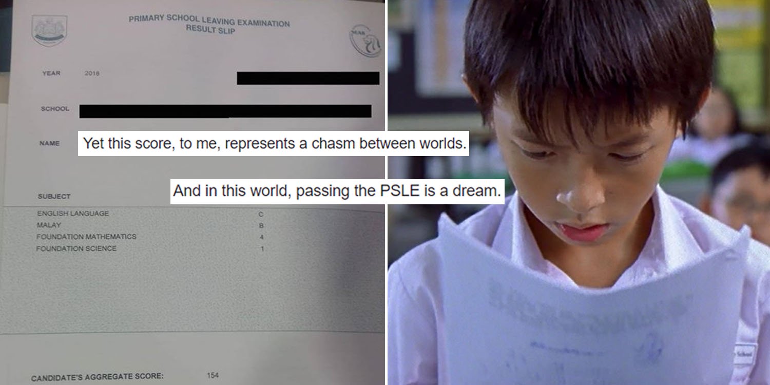 Viral post on PSLE score from 2018 shows how passing exam is “just a dream” for some kids