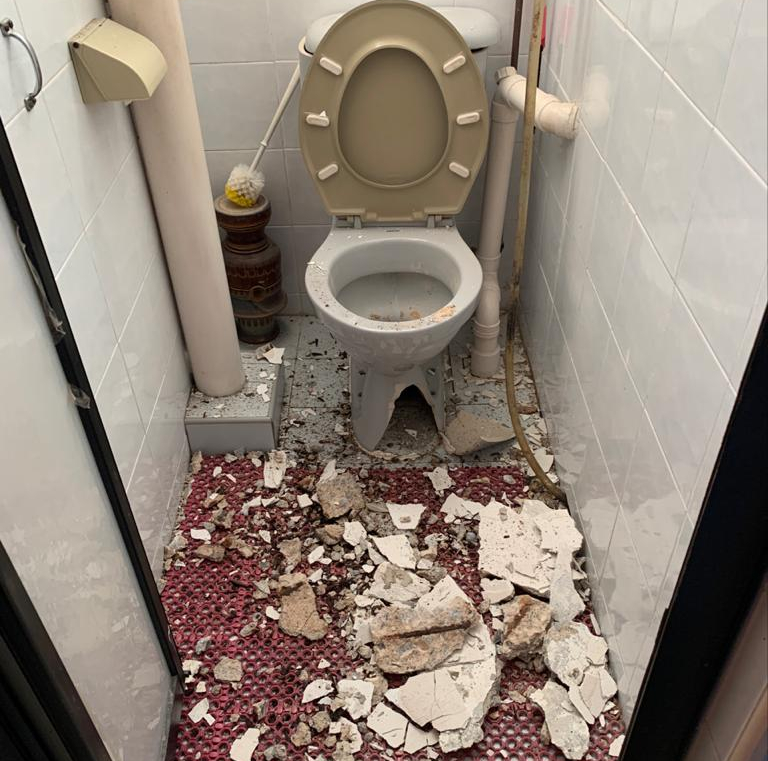 Ceiling concrete slab falls in toilet of old Toa Payoh flat, narrowly misses domestic worker