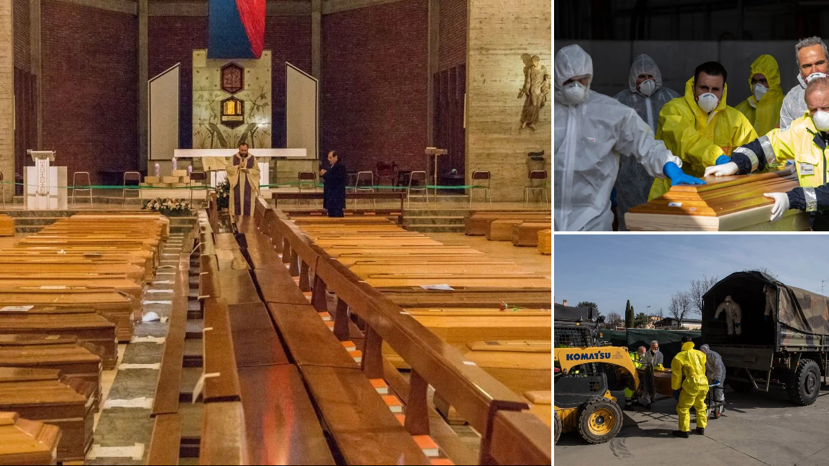 Italian army ferry coffins to crematoriums as death toll soars by 969 in a day