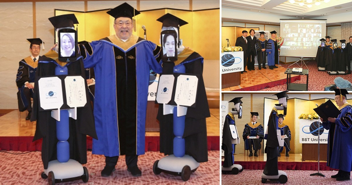 Japanese university graduation uses robots wearing tablets to sit in for students amid lockdown
